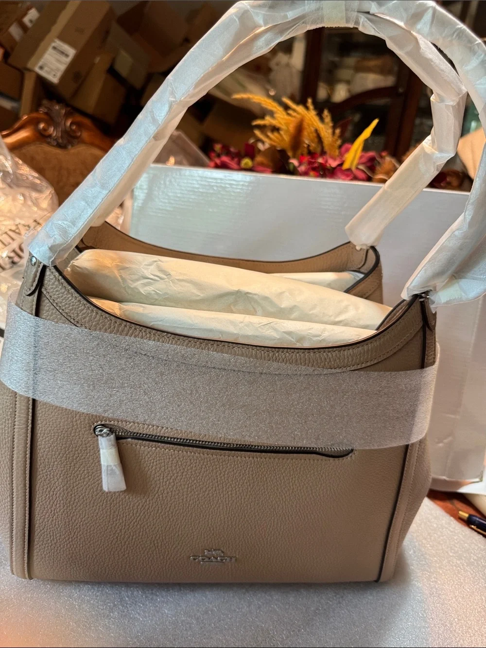 New with Tags Coach Kristy Taupe Leather Shoulder Bag